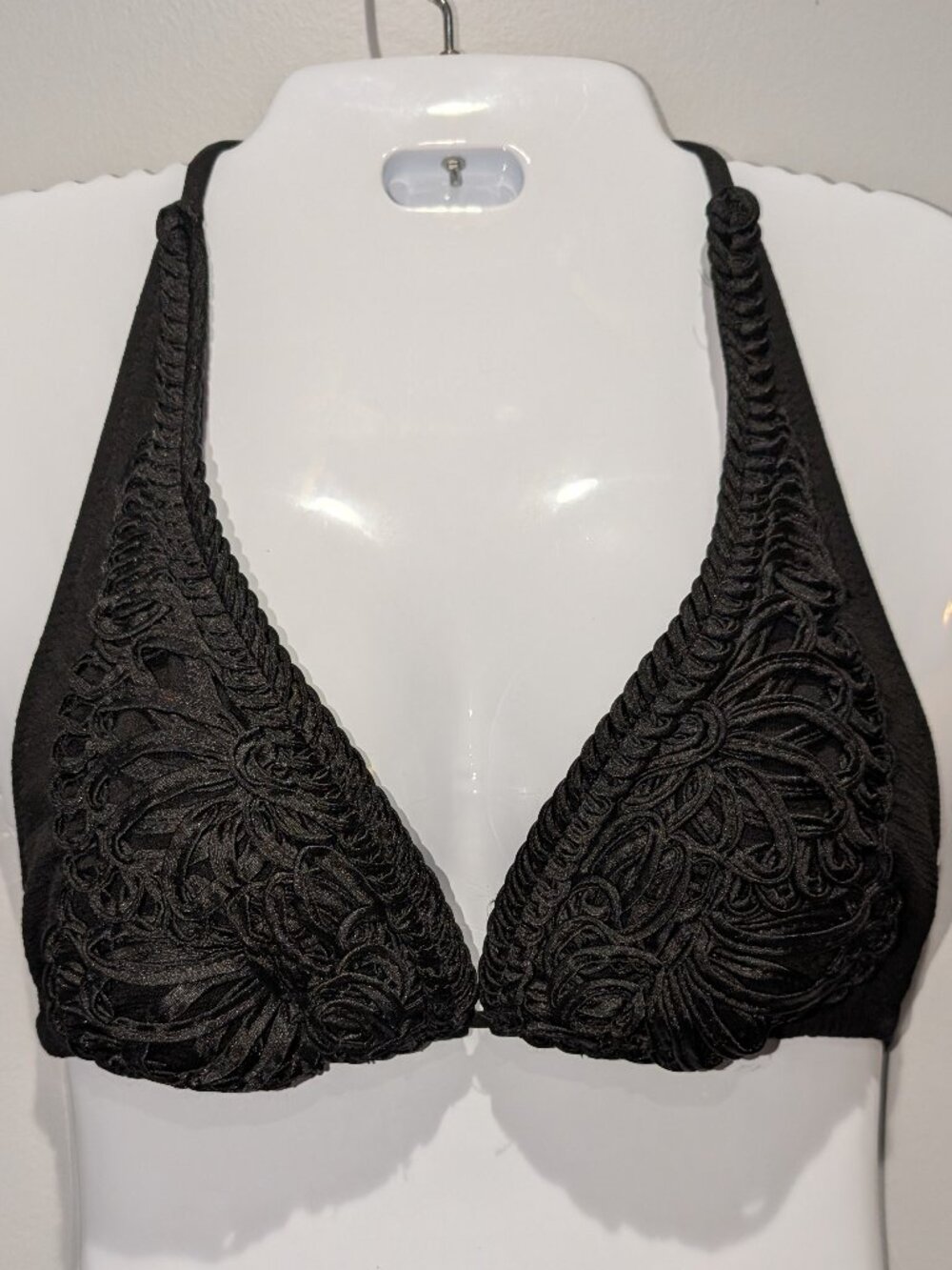 Betsey Johnson Swim Black Rosette Floral Halter Bikini Top Large